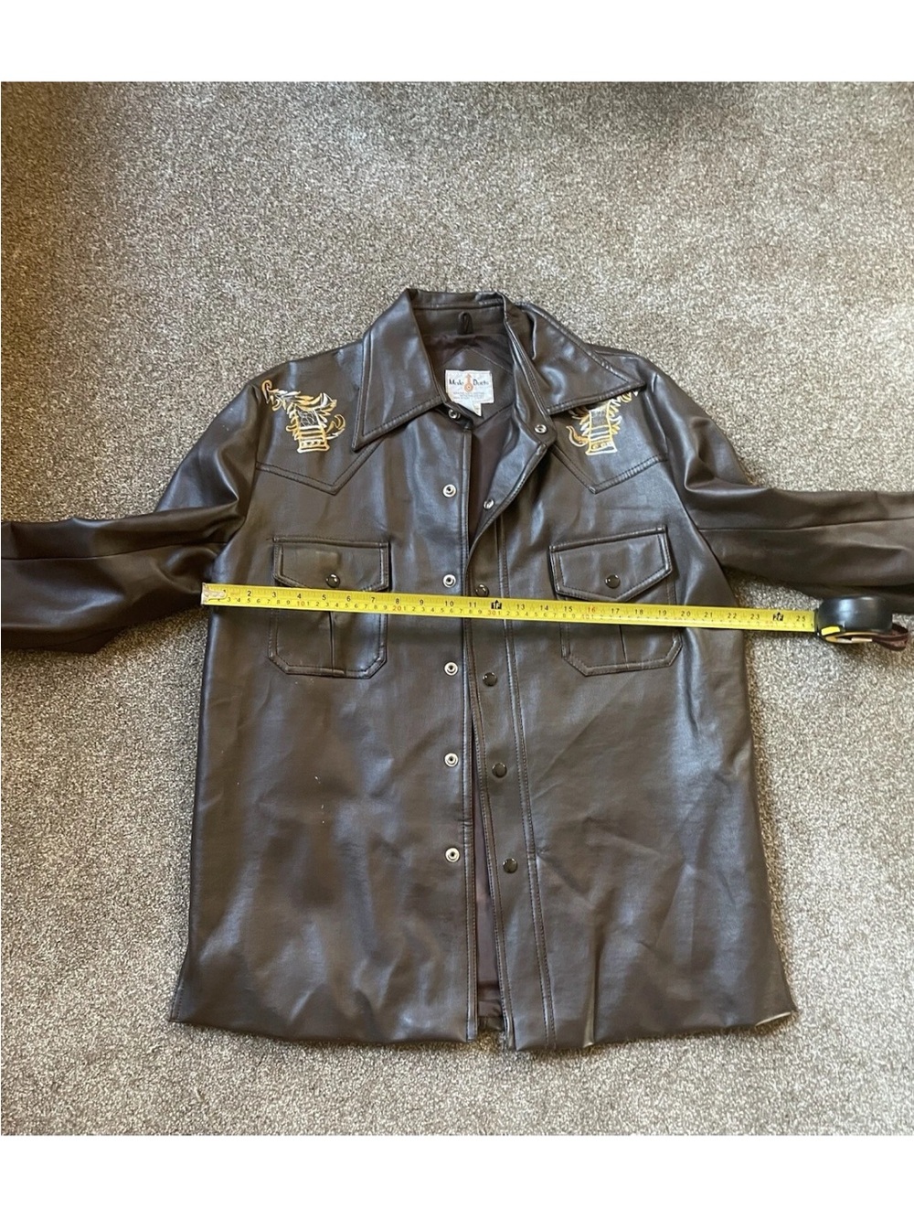 Vintage 70s Male Duds Brown Faux Leather Jacket L NWT Embroidered Western